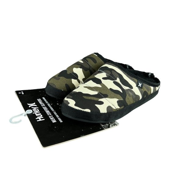 Hurley Duke Comfort Memory Foam Green Black Camo Slip On Slipper Men's Size M - Picture 3 of 8